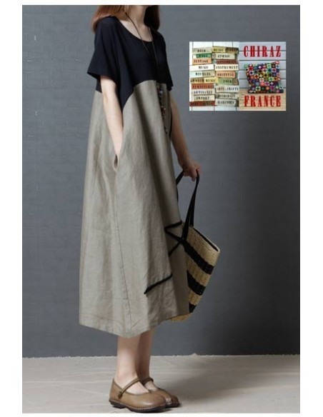 Robe longue bas coton rebrodé et haut noir jersey boho ethnique folk