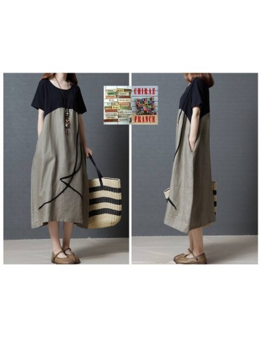 Robe longue bas kaki coton rebrod et haut noir jersey boho