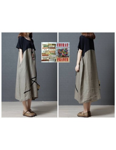 Robe longue bas coton rebrodé et haut noir jersey boho ethnique folk