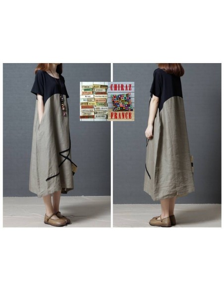 Robe longue bas coton rebrodé et haut noir jersey boho ethnique folk