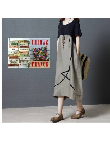 Robe longue bas coton rebrodé et haut noir jersey boho ethnique folk