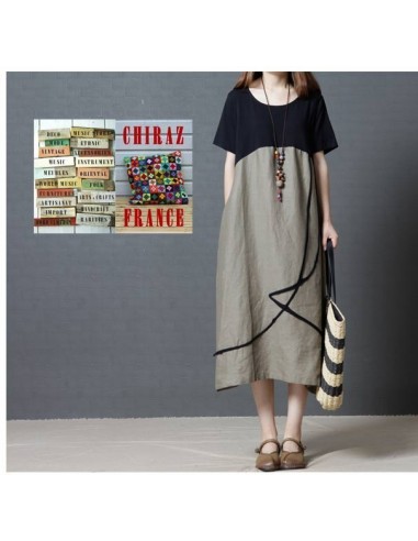 Robe longue bas coton rebrodé et haut noir jersey boho ethnique folk