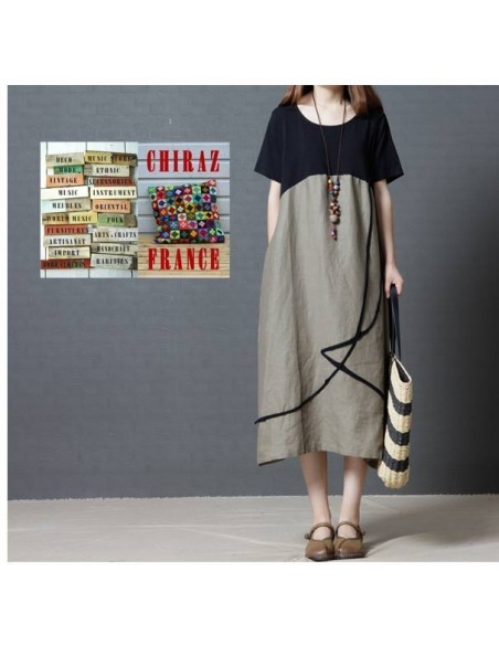 Robe longue bas coton rebrodé et haut noir jersey boho ethnique folk