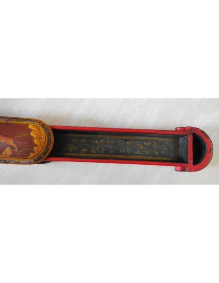 Encrier plumier peint main miniature safran scène de chasse Kadjar