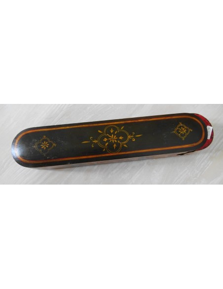 Encrier plumier peint main miniature safran scène de chasse Kadjar