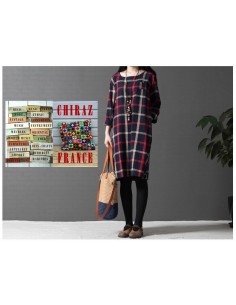 Chemise robe bleu longue carreaux oversize de coton tartan bourgeon grand-père créateur boho folk 2