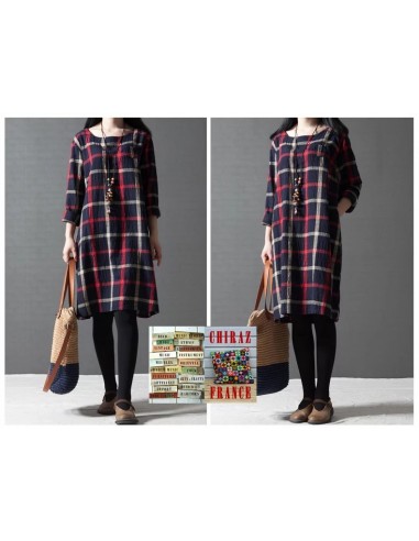 Chemise robe longue carreaux oversize de coton tartan bourgeon grand-père créateur boho folk Chemise robe longue carreaux oversize de coton tartan bourgeon grand-père créateur boho folk