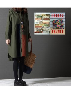 Chemise coton lin bleu ou kaki LIN aplats tissus sombres créateurs boho ethnique 2