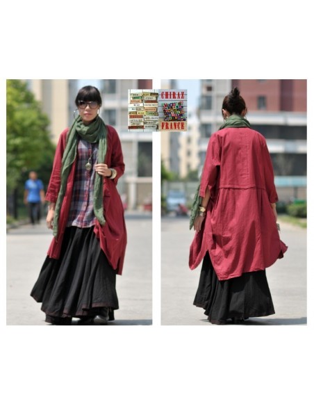 Chemise MARINE ou  BORDEAUX LIN oversize géométrique déstructuré LIN esprit japonais