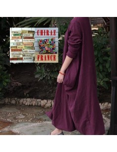 Robe longue LIN brut coupe destructurée effet boule violet