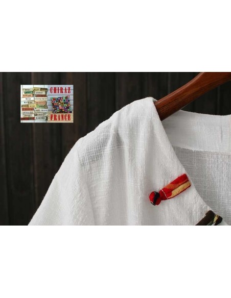 Tunique coton lin gaufré biais encolure V pattes manches courtes rouge, jaune ou blanc 38 - 44