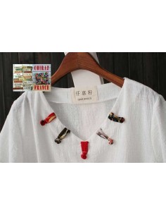 Tunique coton lin gaufré biais encolure V pattes manches courtes rouge, jaune ou blanc 38 - 44 2