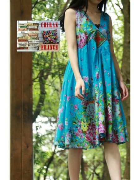 Robe trapèze courte écusson bijou ample coupe A  boho ethnique folk XL Robe trapèze courte écusson bijou ample coupe A  boho ethnique folk XL