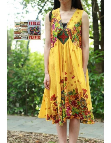 Robe trapèze courte écusson bijou ample coupe A  boho ethnique folk XL Robe trapèze courte écusson bijou ample coupe A  boho ethnique folk XL