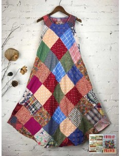 Robe trapèze pièces BRUT FONCE vintage scrapbooking artisanal longue ample coupe PATCHWORK boho ethnique folk