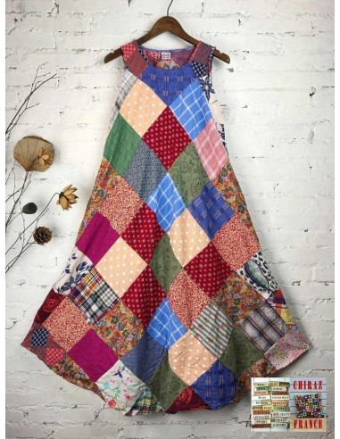 Robe trapèze pièces BRUT FONCE vintage scrapbooking artisanal longue ample coupe PATCHWORK boho ethnique folk