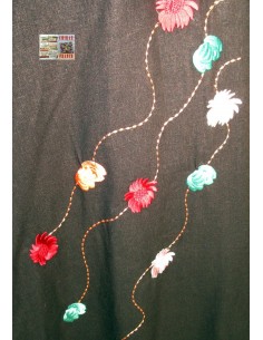 Pantalon large broderie pompons couleurs LIN MARRON 2