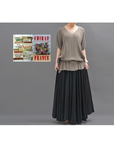 Tunique top LIN gaufré crepon ROUGE ou TAUPE col V fentes et dos long chic boho