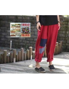 Pantalon baggy LIN léger BORDEAUX pièces cousues boho ethnique créateur déstructuré 2
