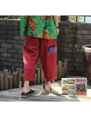 Pantalon baggy LIN léger ROUGE pièces...