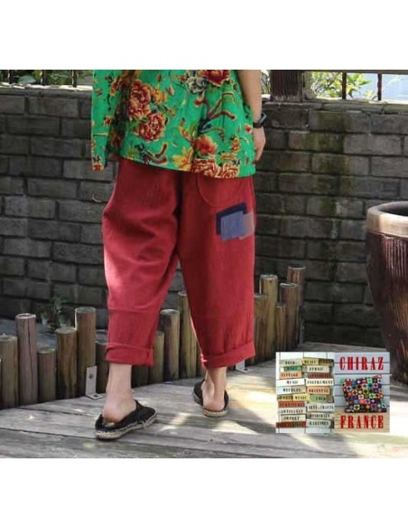 Pantalon baggy LIN léger ROUGE pièces cousues boho ethnique créateur déstructuré