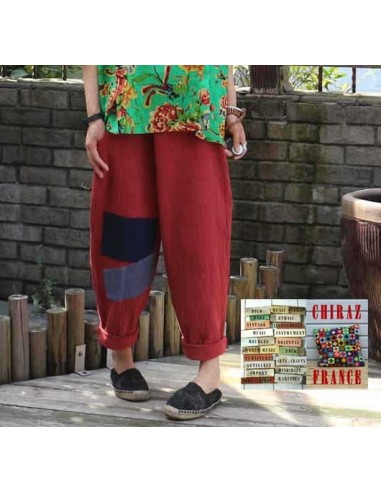 Pantalon baggy LIN léger ROUGE pièces...