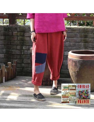 Pantalon baggy LIN léger ROUGE pièces...