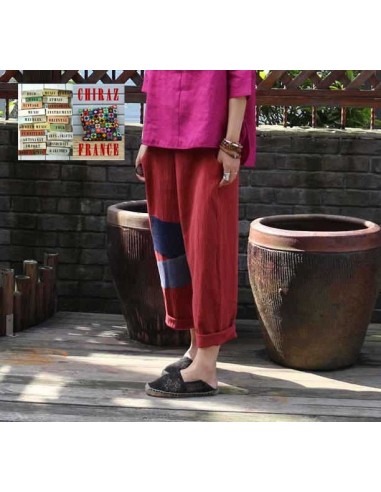 Pantalon baggy LIN léger ROUGE pièces...