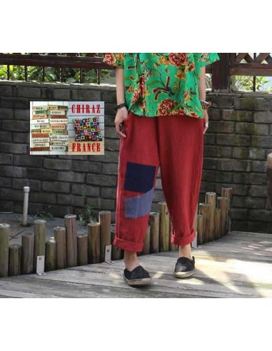 Pantalon baggy LIN léger ROUGE pièces...