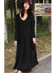 Robe longue LIN brut coupe destructurée effet boule noir violet orange XL boho ethnique folk 2