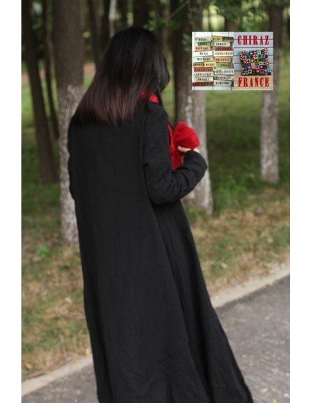 Robe longue LIN brut coupe destructurée effet boule noir violet orange XL boho ethnique folk