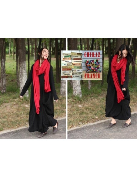 Robe longue LIN brut coupe destructurée effet boule noir violet orange XL boho ethnique folk