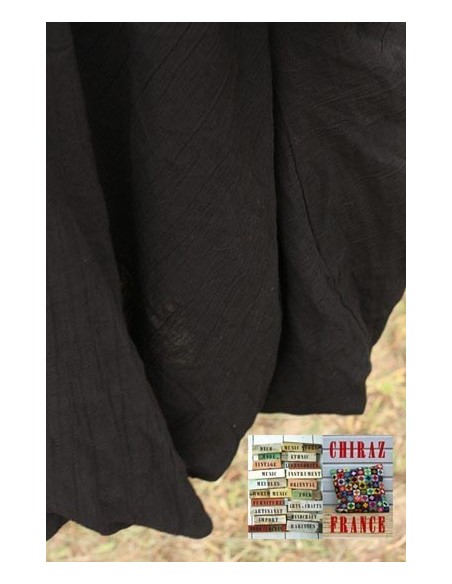 Robe longue LIN brut coupe destructurée effet boule noir violet orange XL boho ethnique folk