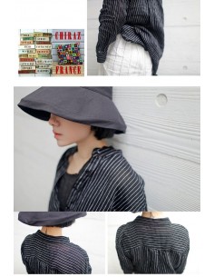 Tunique liquette manche 3/4 grand-père longue NOIR rayée blanc col tunisien LIN x coton 2