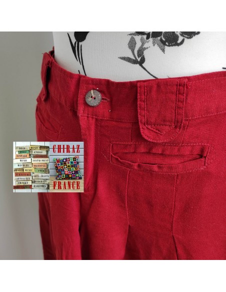 Pantalon long lin brut rouge jambes larges T S / 34.36 bourgeon boho ethnique