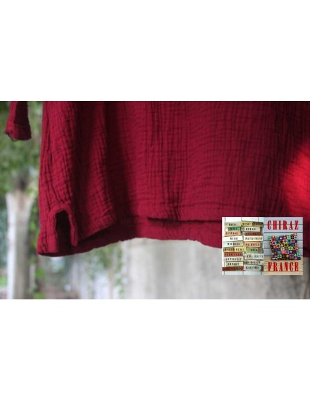 Tunique top coton double épaisseur gaufré oversize manches longues 38 - 46 boho