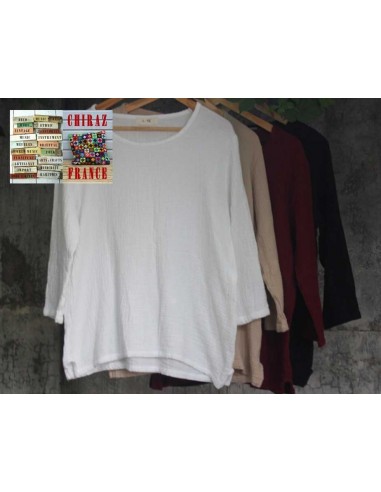 Tunique top coton double épaisseur gaufré oversize manches longues 38 - 46 boho