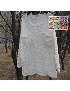 Tunique top gaze de LIN brut crêpe moutarde, blanc ou vert idéal superposition fentes boho ethnique 2