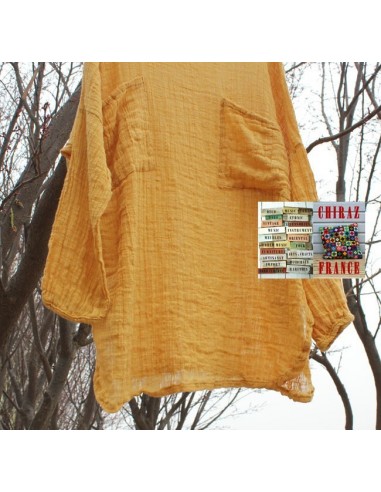 Tunique top gaze de LIN brut crêpe moutarde, blanc ou vert idéal superposition fentes boho ethnique Tunique top gaze de LIN brut crêpe moutarde, blanc ou vert idéal superposition fentes boho ethnique
