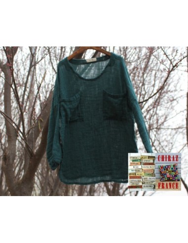 Tunique top gaze de LIN brut crêpe moutarde, blanc ou vert idéal superposition fentes boho ethnique Tunique top gaze de LIN brut crêpe moutarde, blanc ou vert idéal superposition fentes boho ethnique