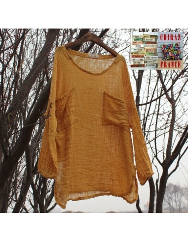 Tunique top gaze de LIN brut crêpe moutarde, blanc ou vert idéal superposition fentes boho ethnique Tunique top gaze de LIN brut crêpe moutarde, blanc ou vert idéal superposition fentes boho ethnique