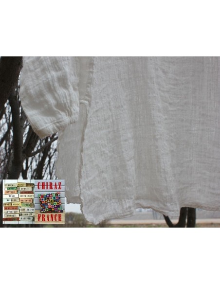 Tunique top gaze de LIN brut crêpe moutarde, blanc ou vert idéal superposition fentes boho ethnique Tunique top gaze de LIN brut crêpe moutarde, blanc ou vert idéal superposition fentes boho ethnique