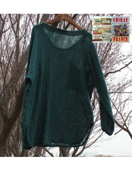 Tunique top gaze de LIN brut crêpe moutarde, blanc ou vert idéal superposition fentes boho ethnique Tunique top gaze de LIN brut crêpe moutarde, blanc ou vert idéal superposition fentes boho ethnique