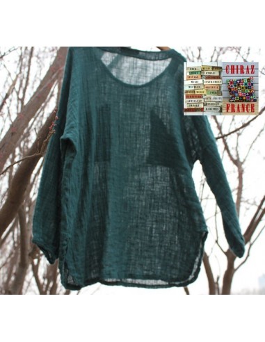 Tunique top gaze de LIN brut crêpe moutarde, blanc ou vert idéal superposition fentes boho ethnique Tunique top gaze de LIN brut crêpe moutarde, blanc ou vert idéal superposition fentes boho ethnique