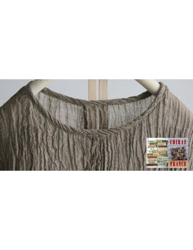 Tunique top LIN haut gaufré bas lisse BLANC ou TAUPE col V fentes manches courtes boho ethnique Tunique top LIN haut gaufré bas lisse BLANC ou TAUPE col V fentes manches courtes boho ethnique