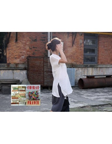 Tunique top LIN haut gaufré bas lisse BLANC ou TAUPE col V fentes manches courtes boho ethnique Tunique top LIN haut gaufré bas lisse BLANC ou TAUPE col V fentes manches courtes boho ethnique