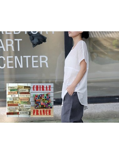 Tunique top LIN haut gaufré bas lisse BLANC ou TAUPE col V fentes manches courtes boho ethnique Tunique top LIN haut gaufré bas lisse BLANC ou TAUPE col V fentes manches courtes boho ethnique