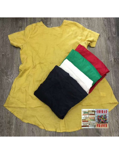 Chemisier LIN trapèze MOUTARDE créateur boutonné DOS XL Chemisier LIN trapèze MOUTARDE créateur boutonné DOS XL