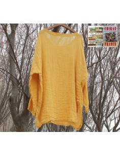 Tunique top gaze de LIN brut crêpe moutarde, blanc ou vert idéal superposition fentes boho ethnique 2