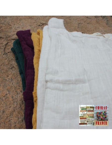 Tunique top gaze de LIN brut crêpe moutarde, blanc ou vert idéal superposition fentes boho ethnique